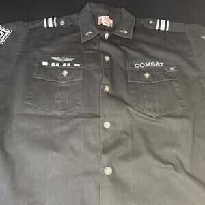 REGAL MILITARY COMBAT FORCE SHIRT Black PATCHES SIZE XL  SHORT SLEEVE